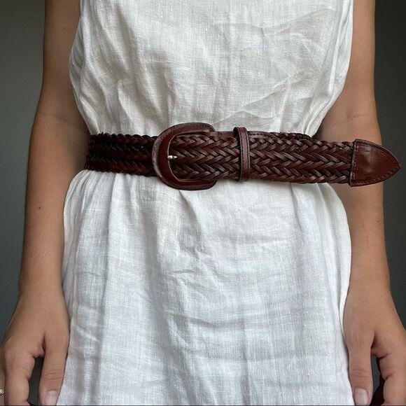 Vintage Brown Leather Braided Western Belt - Picture 4 of 8
